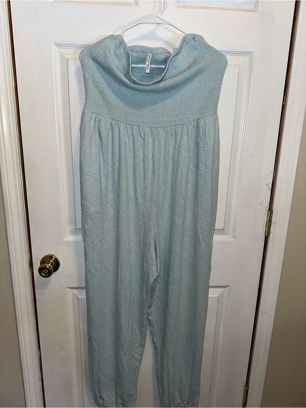 American Eagle Outfitters Strapless Light Blue Jumpsuit